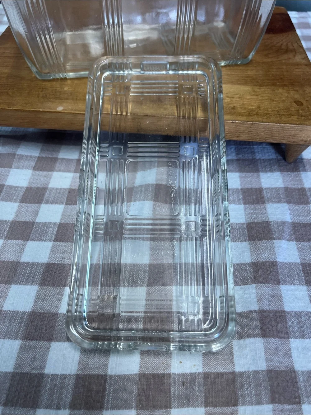 Vintage Hazel atlas criss cross refrigerator dish glass lidded storage
